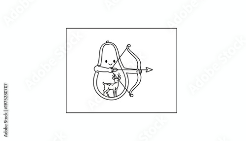 Cute Sagittarius Zodiac Sign Character with Bow and Arrow and Deer