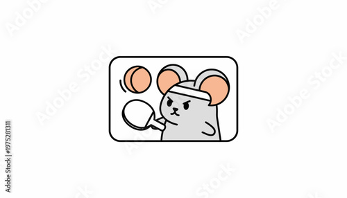 Cute Mouse Playing Table Tennis, Cartoon Character, Sports Concept