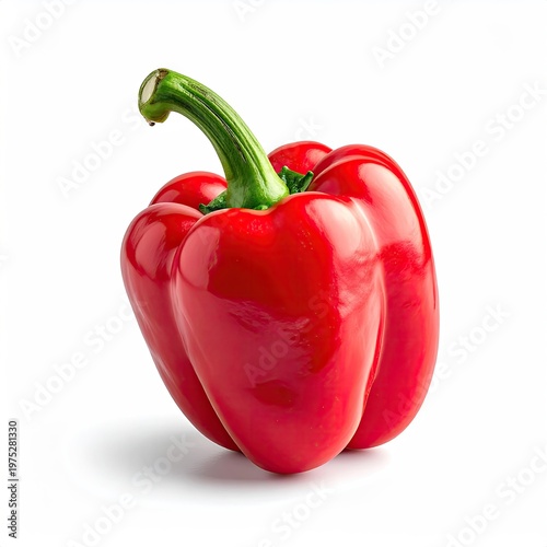 Vibrant red bell pepper showcasing its smooth glossy skin and fresh green stem in a studio shot for culinary and healthy eating concepts