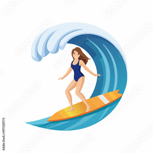 Woman Surfing on a Big Wave.