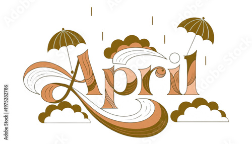 april typography with rain clouds