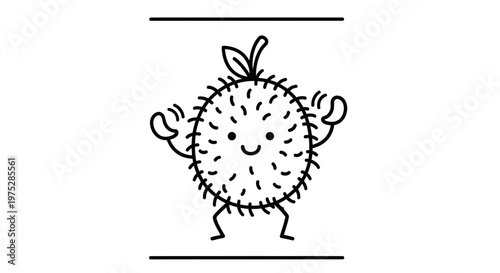 Cute cartoon spiky fruit character dancing happily, isolated on white background