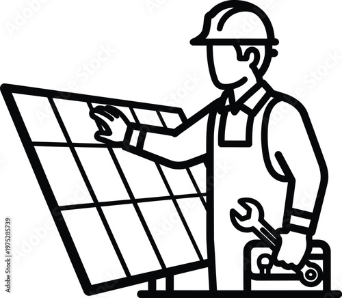 Solar panel installer icon vector professional worker inspecting panels for renewable energy systems