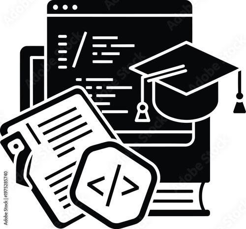 E learning platform icon vector online education courses and digital learning resources illustration