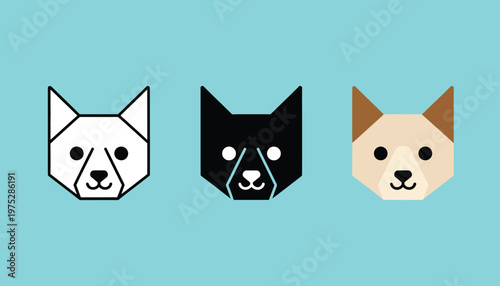 Minimalist dog faces in flat design on blue background for pet branding