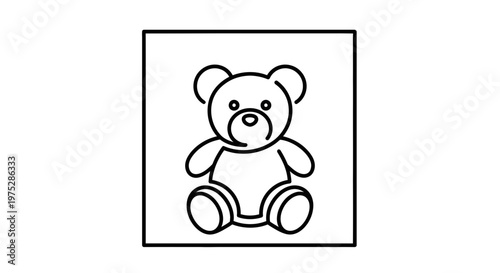 Cute Teddy Bear Icon, Simple Line Art, Isolated on White Background, Vector Illustration