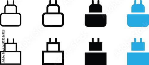Set of power adapter icons, wall plug symbols for electronic devices
