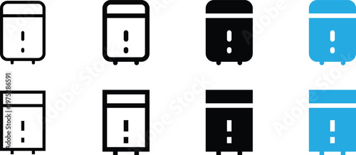 Set of rice cooker icons, kitchen appliance vector illustrations, simple outline and solid designs