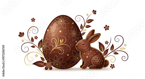 Easter Chocolate Egg and Bunny with Floral Ornaments
