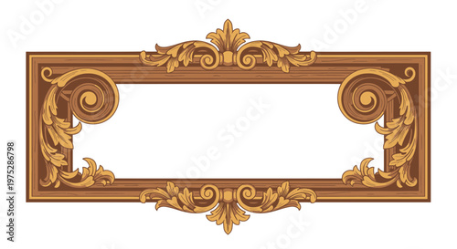 Ornate Wooden Frame with Acanthus Leaf Swirls and Wood Grain Texture
