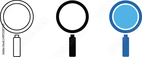 Magnifying glasses in line art black and blue colors on white background for business and investigation
