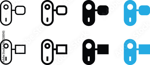Set of video camera icons, camcorder symbols for recording media, flat and outline style