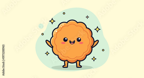 Cute orange fluffy cartoon character with smiling face.