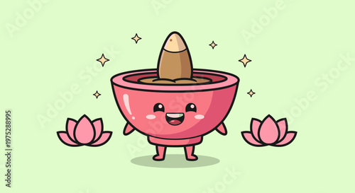 Cute Pink Cartoon Pot with Sprout Character.