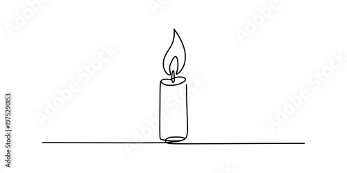 Minimalist continuous single line drawing of a simple burning candle on a plain white background Vector, illustration