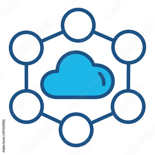 Cloud Connection Icon In Blue Monochrome Flat Design, Vector Illustration
