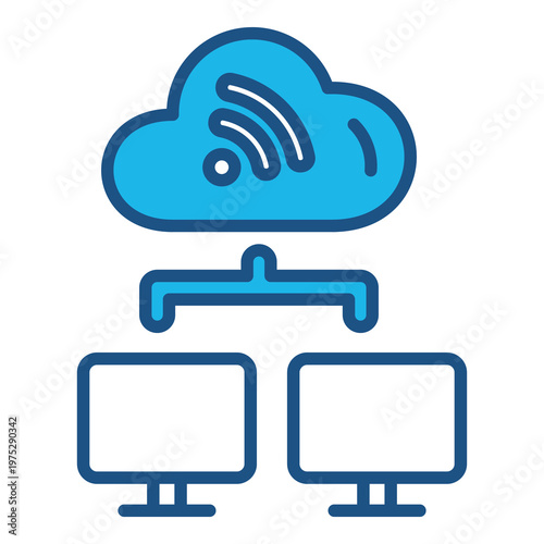 Network Connection Icon In Blue Monochrome Flat Design, Vector Illustration