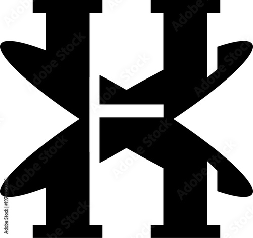 Modern design of elegant capital letter H logo with a portal that divides the H logo into two parts with the letter X background. Suitable for various types of businesses and brands.