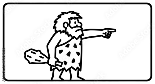 Caveman Pointing Direction with Club, Ancient Man Illustration