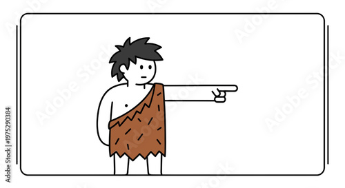 Caveman pointing direction, primitive man in animal skin, prehistoric era, discovery, guidance