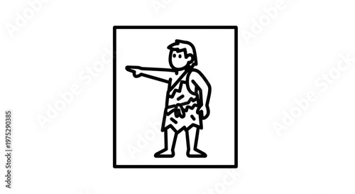 Caveman pointing forward, prehistoric man illustration, primitive lifestyle icon