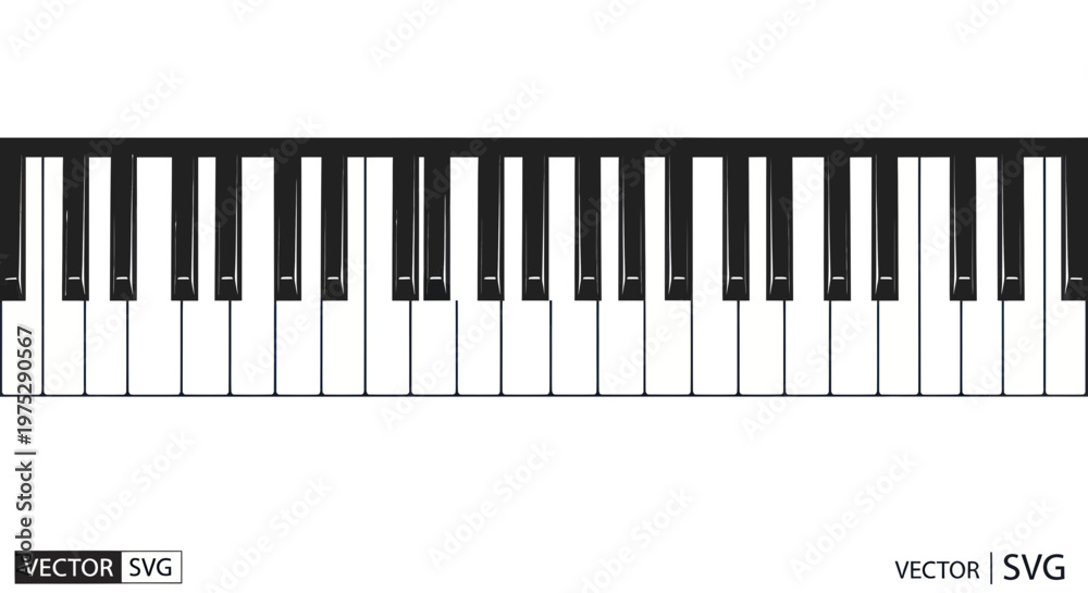 Fototapeta premium Black and White Piano Keyboard Close-up Isolated on White Background
