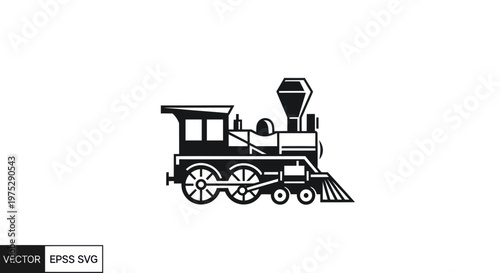 Vintage Steam Train Silhouette Icon, Classic Locomotive Vector