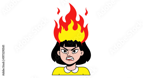 Angry Girl With Fire on Head, Frustrated Emotion, Burning Anger