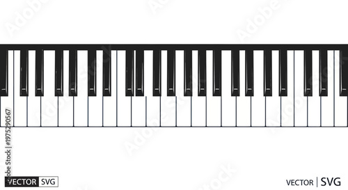 Black and White Piano Keyboard Close-up Isolated on White Background