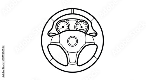 Car Steering Wheel and Dashboard Icons, Automotive Interior
