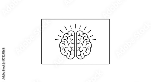 Brain Icon with Light Rays - Symbol of Ideas, Intelligence, and Creativity