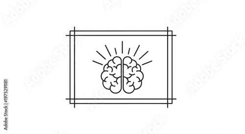 Brain Icon with Light Rays, Symbolizing Ideas, Creativity, and Intelligence