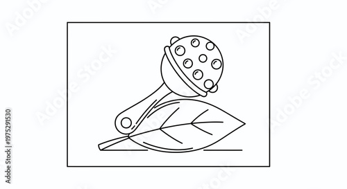 Baby Rattle on Leaf Outline Drawing