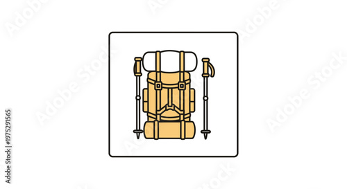 Backpacking Gear Icon: Backpack and Trekking Poles for Outdoor Adventure and Travel