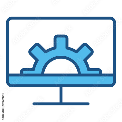 Fingerprint Icon In Blue Monochrome Flat Design, Vector Illustration