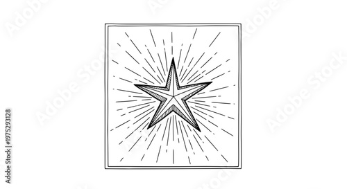 Vintage Starburst Emblem Badge Icon, Hand-Drawn Style