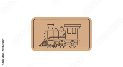 Vintage Steam Locomotive Outline Icon on Brown Background