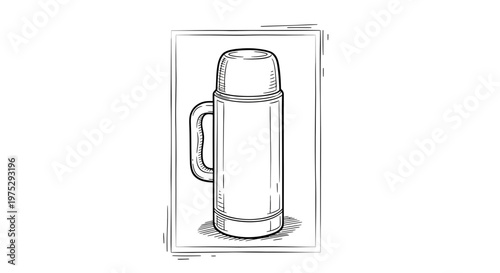 Vintage Thermos Flask Illustration - Retro Camping Gear, Outdoor Adventure, Travel Companion