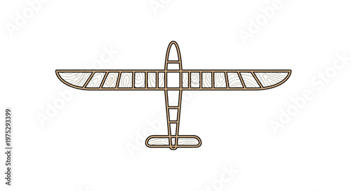 Vintage Wooden Glider Airplane Model, Top View, Retro Aviation Hobby