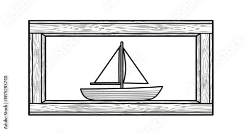 Vintage Wooden Shelf Displaying a Detailed Sailboat Model