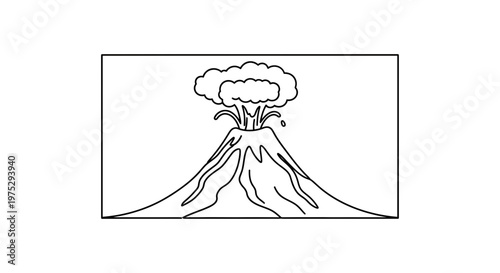 Volcano Eruption Drawing: Smoke, Ash, and Lava Flow Illustration