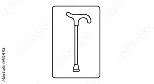 Walking Cane Icon, Mobility Aid Symbol, Senior Health Care and Support Line Art