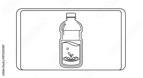 Water Bottle Icon Outline: Refreshing Drink, Hydration, Purity, Clean Water Splash
