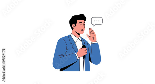 Man Speaking into Microphone with Speech Bubble - Public Speaking, Presentation, Communication