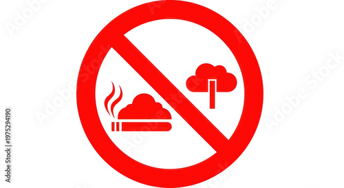 No Smoking Sign with Tree and Cigarette Icon, Red Prohibition Circle