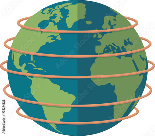 Earth globe with green continents and blue oceans