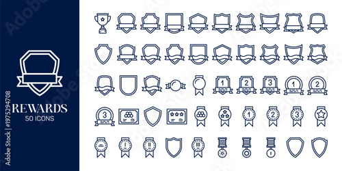 Reward and Loyalty Icon Set with Trophy, Badge, Coupon, Medal and Achievement Symbols Vector Collection