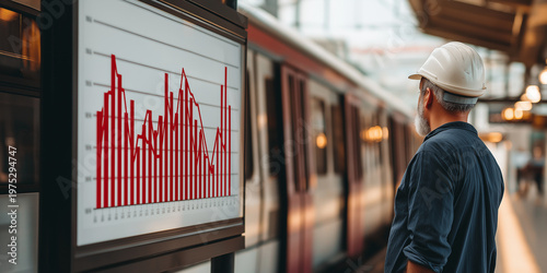 Engineer examining train station graph