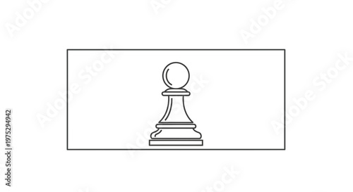 Single Chess Pawn Silhouette on White Background, Strategy Game Piece