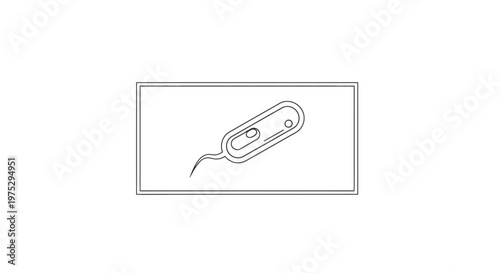 Single Bacterium Cell with Flagellum, Simple Line Drawing, Microbiology Icon